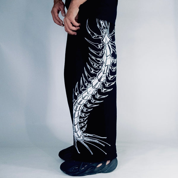 Cyber Centipede Black Unisex Straight Baggy Pants